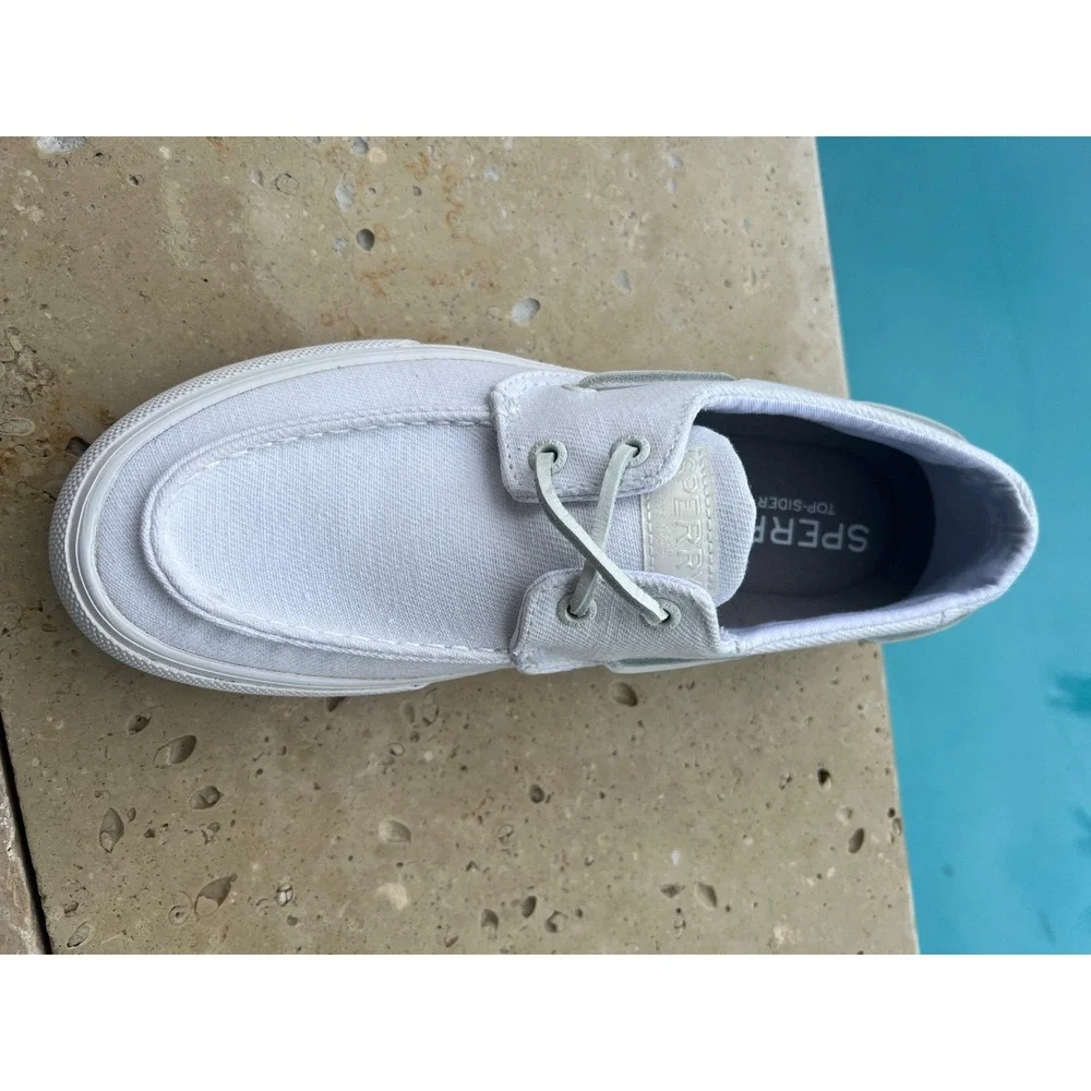 Sperry Mens Bahama Washed‎ Twill Boat Shoe White 8 w